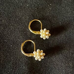 Vintage Mini Faux Pearl Sphere Drop Lever Back Earrings